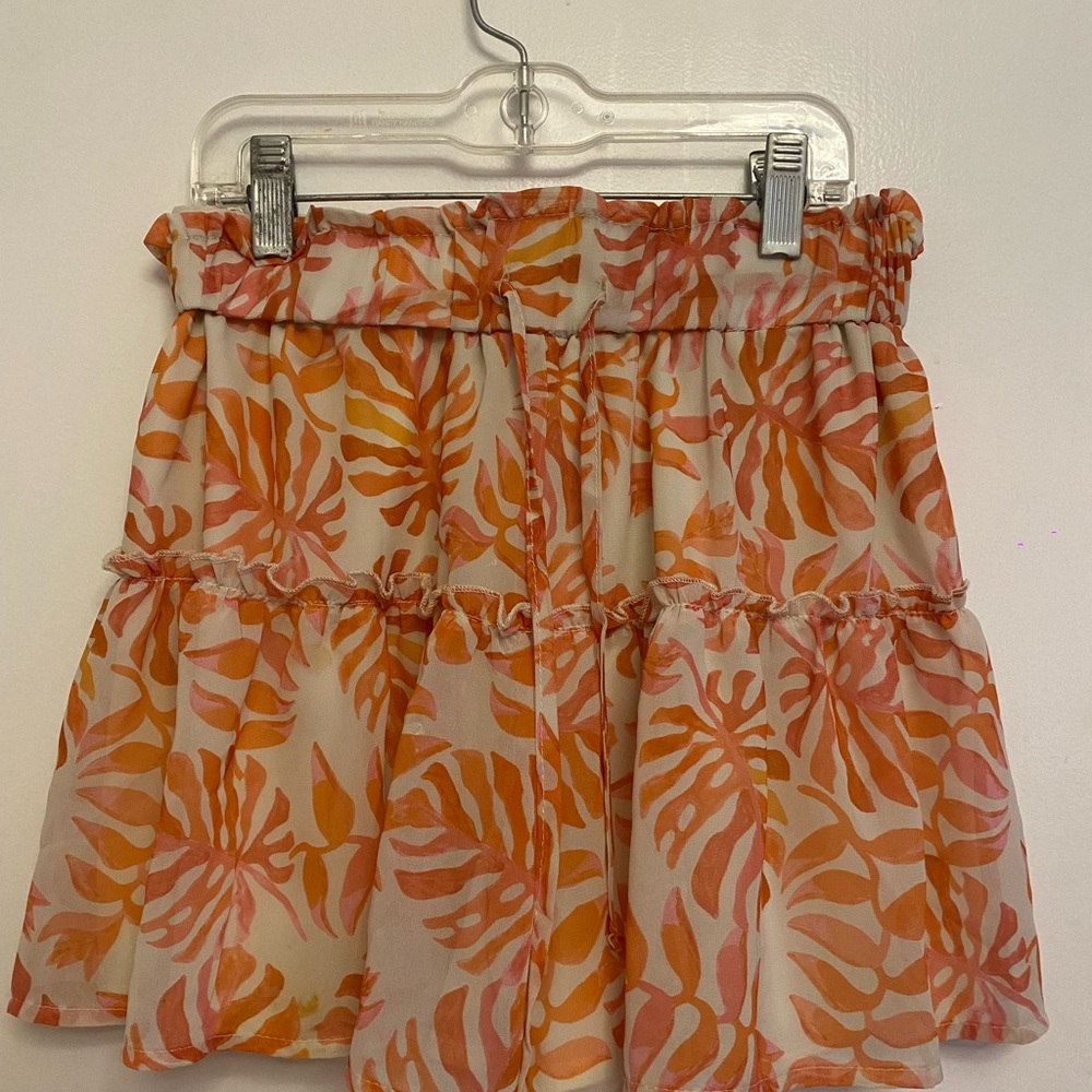 Tropical Orange Leaf Print Skirt
